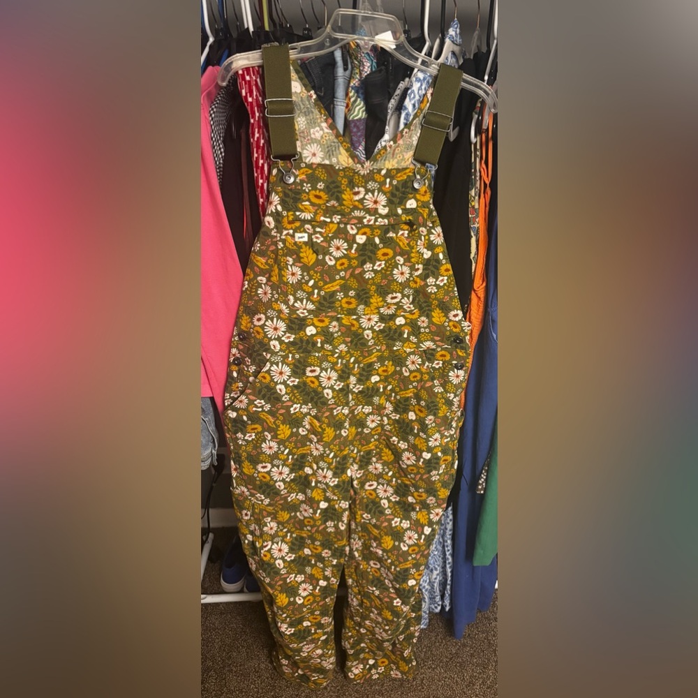 Duluth Trading Co Floral Jumpsuit - Olive and Mustard
